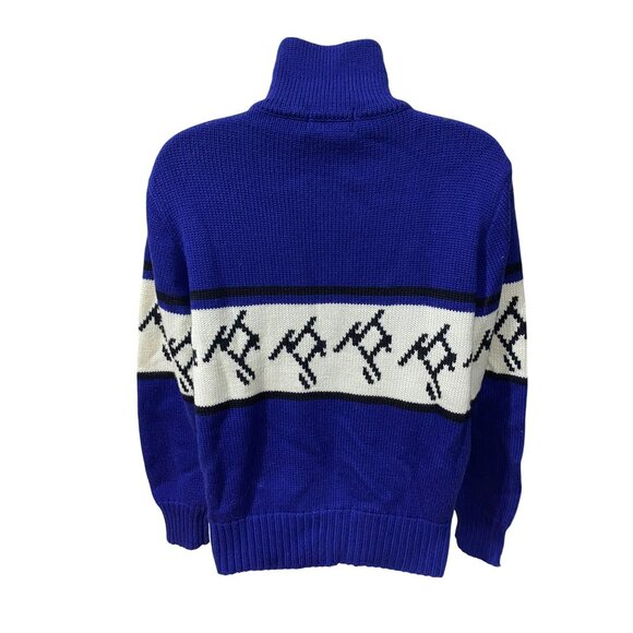 Vintage 70s Obermeyer Womens Ski Sweater M Blue Wool Blend Half-Zip Nordic Style - Picture 6 of 9